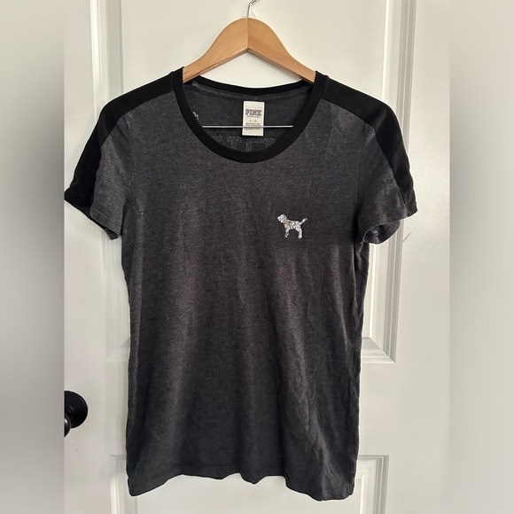 PINK Victoria's Secret Tops - PINK Victoria Secrets Grey/Blacj with Sequence Tshirt Size L